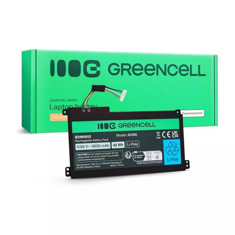 Green Cell akku ASUS C31N1912 / B31N1912, 3 kennoa, 42Wh, 11,55V, Li-Ion Polymer, musta