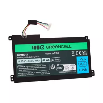 Green Cell akku ASUS C31N1912 / B31N1912, 3 kennoa, 42Wh, 11,55V, Li-Ion Polymer, musta