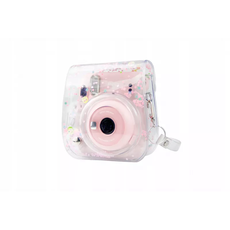 LOVEINSTANT suojakotelo Fujifilm Instax Mini 11 - läpinäkyvä vaaleanpunaisilla paljeteilla