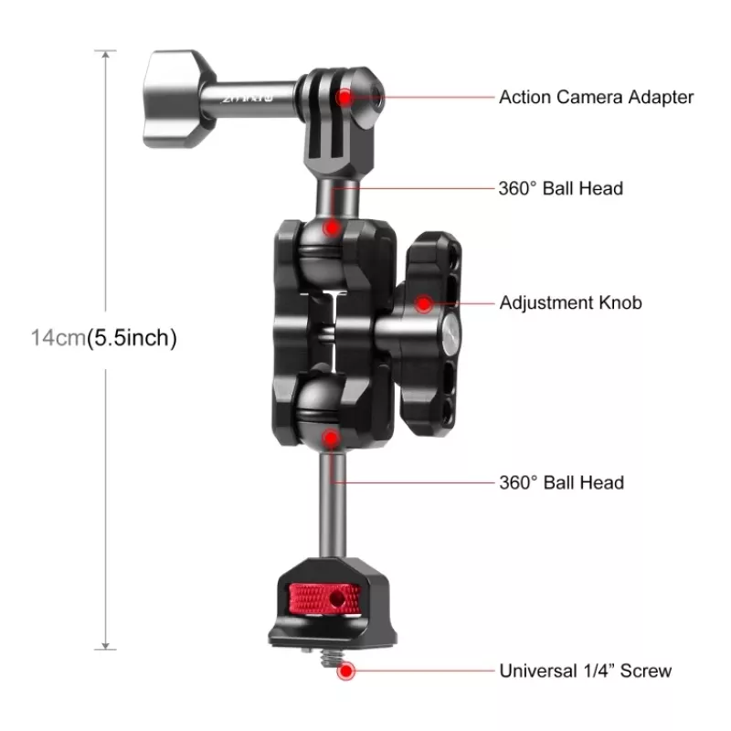 PULUZ Magic Arm 1/4 inch -kiinnike GoPro / SJCAM / Xiaomi / DJI / Insta360 PU842B