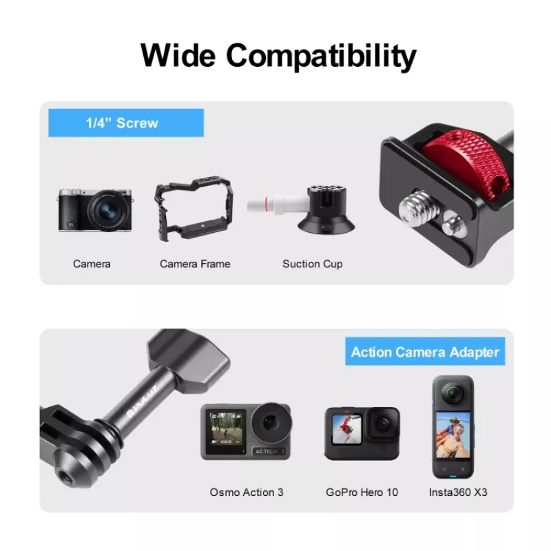 PULUZ Magic Arm 1/4 inch -kiinnike GoPro / SJCAM / Xiaomi / DJI / Insta360 PU842B