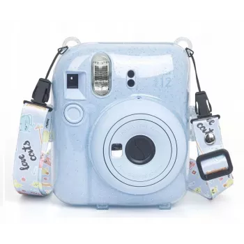 LOVEINSTANT suojakotelo Fujifilm Instax Mini 12 - Escape From Earth, sininen glitter tarroilla ja valokuvakotelolla