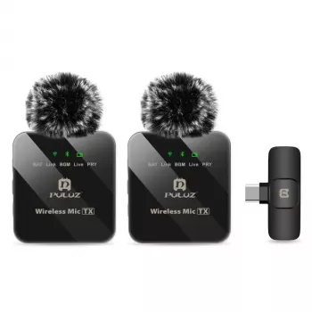PULUZ PU648B 2x langaton lavalier-mikrofoni USB-C-älypuhelimille, tableteille, kannettaville - 2,4 GHz, omnidirektionaalinen, Plug and Play