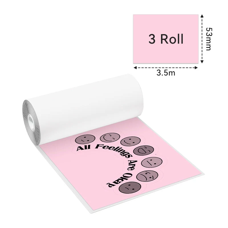 Phomemo värilliset kuitupaperirullat 53mm x 6,5m 3 kpl pakkaus T02 M02 PRO M03 M04S