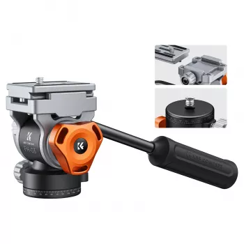 K&F Concept FH-03 nestevideopää, 5kg kuormitus, Arca-Swiss, 1/4 tuuman-20 & 3/8 tuuman-16, musta