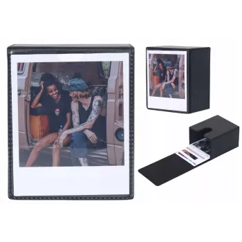 LOVEINSTANT valokuvien säilytyslaatikko 100 vedokselle – yhteensopiva Fuji Instax Wide, Square, Polaroid 600, Now – musta katseluikkunalla