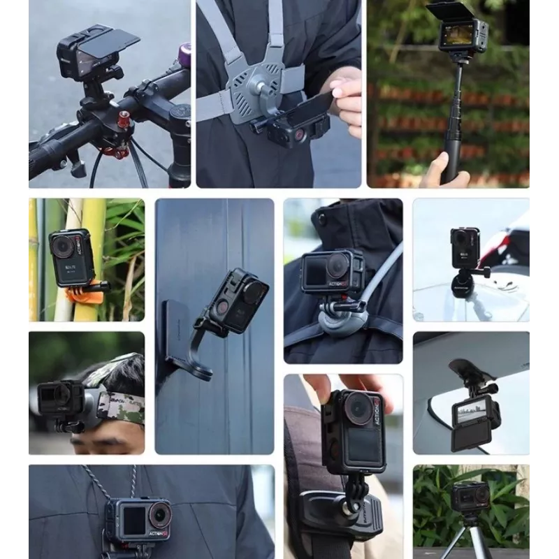SUNNYLIFE kehyspidike + linssinsuoja DJI Osmo Action 5 Pro / 4 / 3 - musta