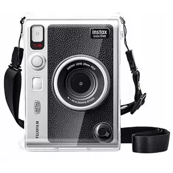 LOVEINSTANT 6-in-1 -sarja: läpinäkyvä kova kuori + karkaistu lasisuoja + 64 taskun valokuva-albumi + objektiivinsuojus + valokuvakehykset + olkahihna Fujifilm Instax Mini Evo
