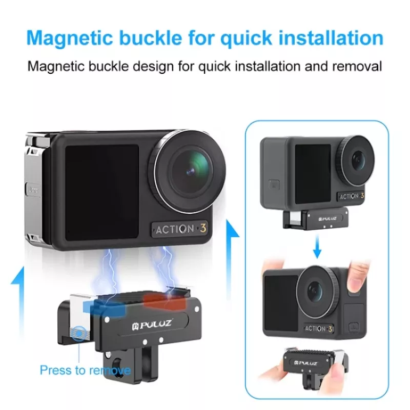 PULUZ 1/4 inch -GoPro-kiinnityssovitin DJI Osmo Action 5 Pro / 4 / 3:lle - musta