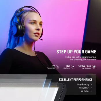 NEEWER GL1C RGB LED-videovalopaneeli 48W säädettävällä valojalustalla, CRI≥97, 2,4G kaukosäädin ja sovellusohjaus suoratoistoon ja pelaamiseen