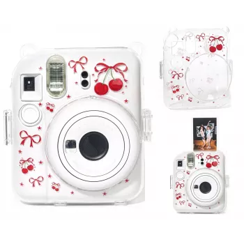 LOVEINSTANT kova suojakotelo Fujifilm Instax Mini 12 - punainen kirsikkakuvio olkahihnalla