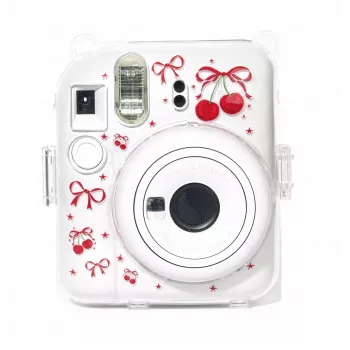LOVEINSTANT kova suojakotelo Fujifilm Instax Mini 12 - punainen kirsikkakuvio olkahihnalla