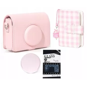 LOVEINSTANT 4-in-1-sarja kotelo valokuva-albumi LCD-näytönsuoja objektiivinsuojus Fujifilm Instax Mini Evo - pinkki