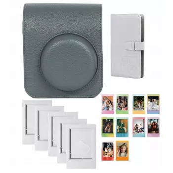 LOVEINSTANT 4-in-1 sarja: suojakotelo, valokuva-albumi (96 kuvaa), kehys & tarrat Fujifilm Instax Mini 41 -kameraan - harmaa