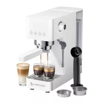 AMZCHEF CE-EM3131-WT mäntäkahvinkeitin (valkoinen) - 20 bar espressokone höyrysuuttimella