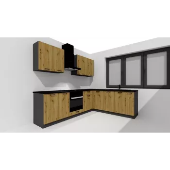 STOLKAR Cosmo Design ANIKA keittiökalustesetti, Artisan Oak/grafiitti 2.0/2.6