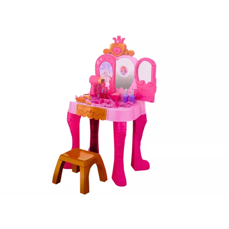 LEAN TOYS Lasten meikkipöytä eleanturitarvikkeilla vaaleanpunainen
