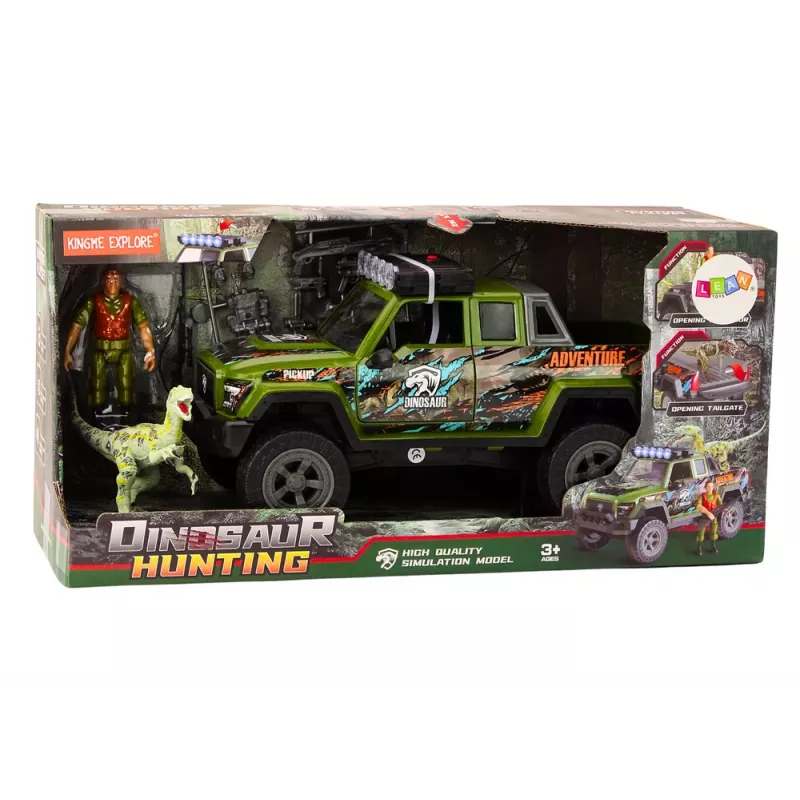 LEAN TOYS Maasto metsästysauto Hunter dinosaurus valot äänet vihreä