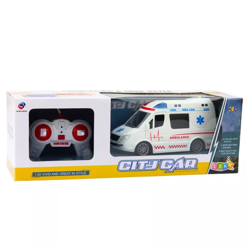 LEAN TOYS RC-ambulanssi valolla ja äänellä 1:20 valkoinen