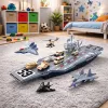 LEAN TOYS Suuri lentotukialus hävittäjillä, tankeilla ja ajoneuvoilla 70 cm