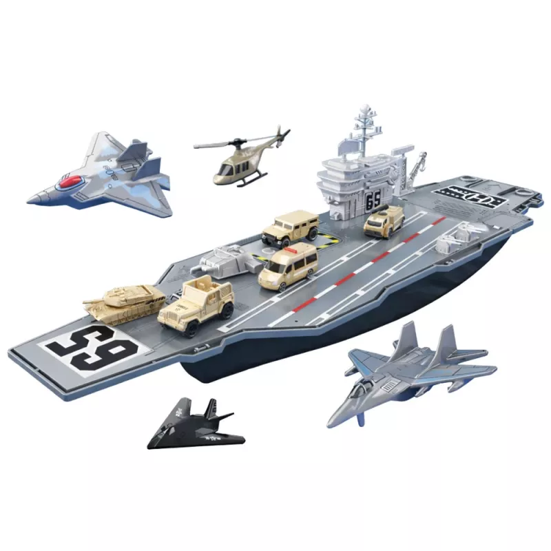 LEAN TOYS Suuri lentotukialus hävittäjillä, tankeilla ja ajoneuvoilla 70 cm
