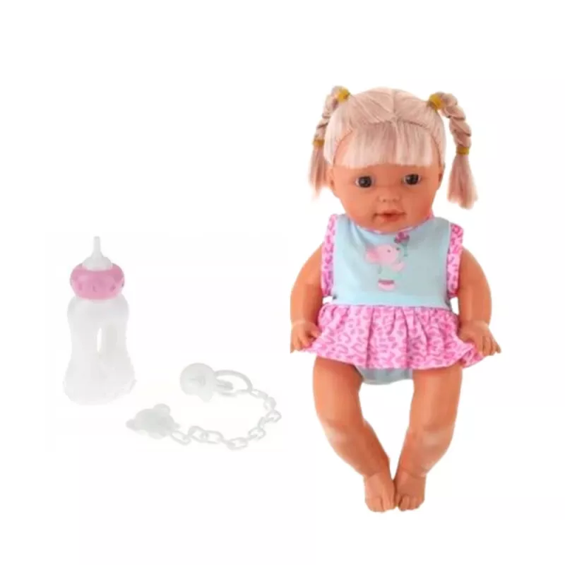 LEAN TOYS Vauvanukke kantoliinassa tuttipullolla, tutilla, puhuu, jokeltaa, pissaa