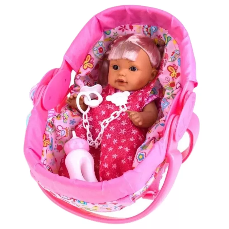LEAN TOYS Vauvanukke kantoliinassa tuttipullolla, tutilla, puhuu, jokeltaa, pissaa