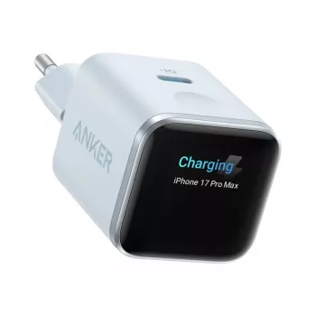 ANKER Nano Charger 45W GaN 1x USB-C ActiveShield 5.0 Touchsensor iPhone Recognition SmartDisplay pastellinsininen