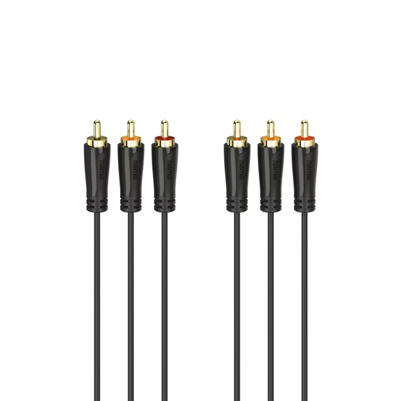 HAMA 3x RCA - 3x RCA audio-/videokaapeli 3 m, kullatut liittimet