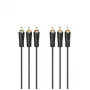 HAMA 3x RCA - 3x RCA audio-/videokaapeli 3 m, kullatut liittimet