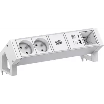 BACHMANN DESK2 ALU WHITE 2xUTE 1xCM 1xUSB A/C 22W 0,2 m GST18