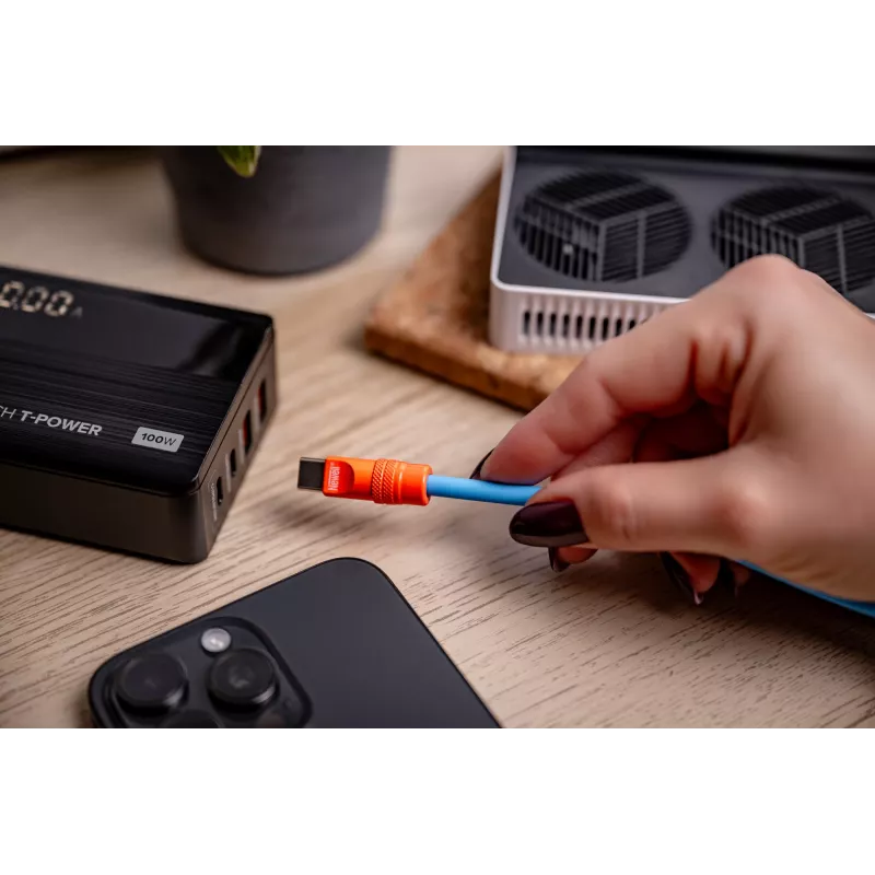 Newell USB-C - USB-C kaapeli 100W 1,5 m silikoni kierretty sininen-oranssi