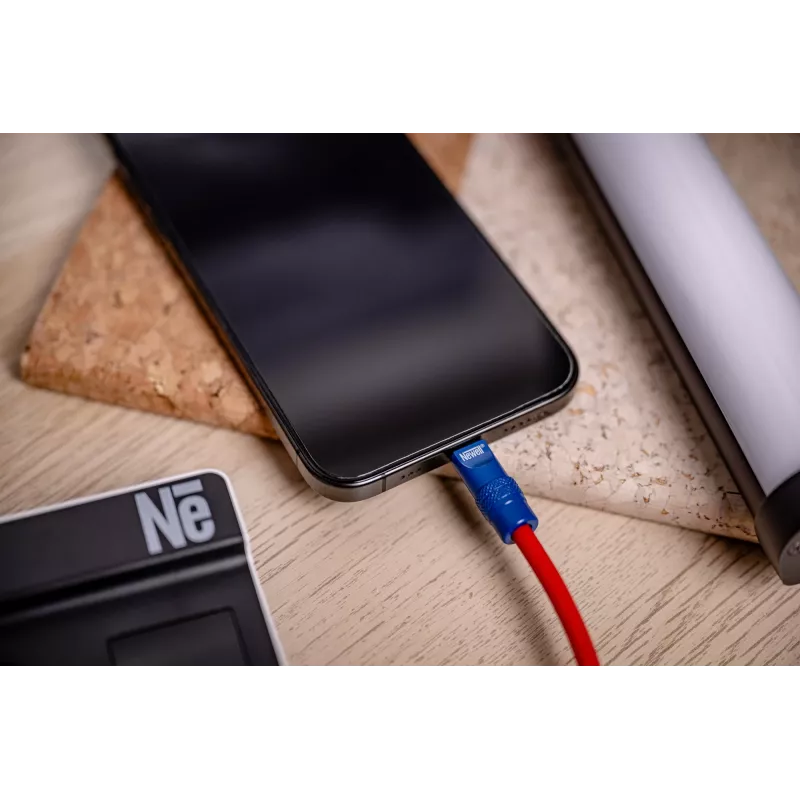 Newell USB-C - USB-C kaapeli 100W 1,5 m silikoni spiraalikaapeli punainen-laivastonsininen