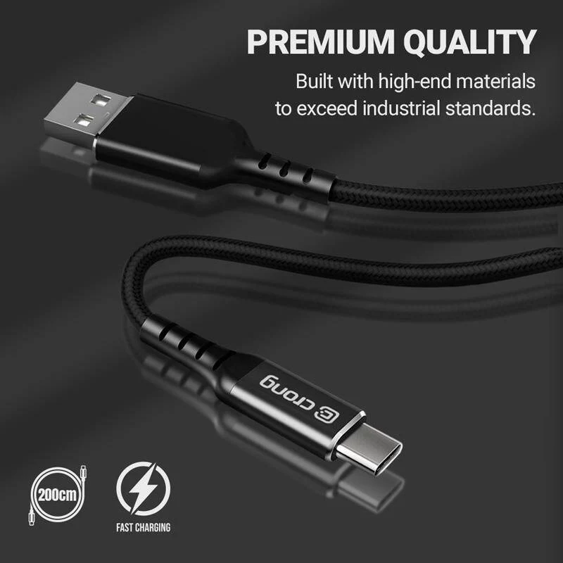 Crong Armor Link USB-C - USB-C -kaapeli 100W PD 5A 200cm musta