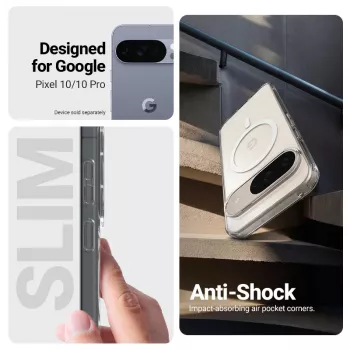 Crong Hybrid Clear Magnetic -kotelo MagSafe-yhteensopiva Google Pixel 10 / 10 Pro -puhelimelle, läpinäkyvä