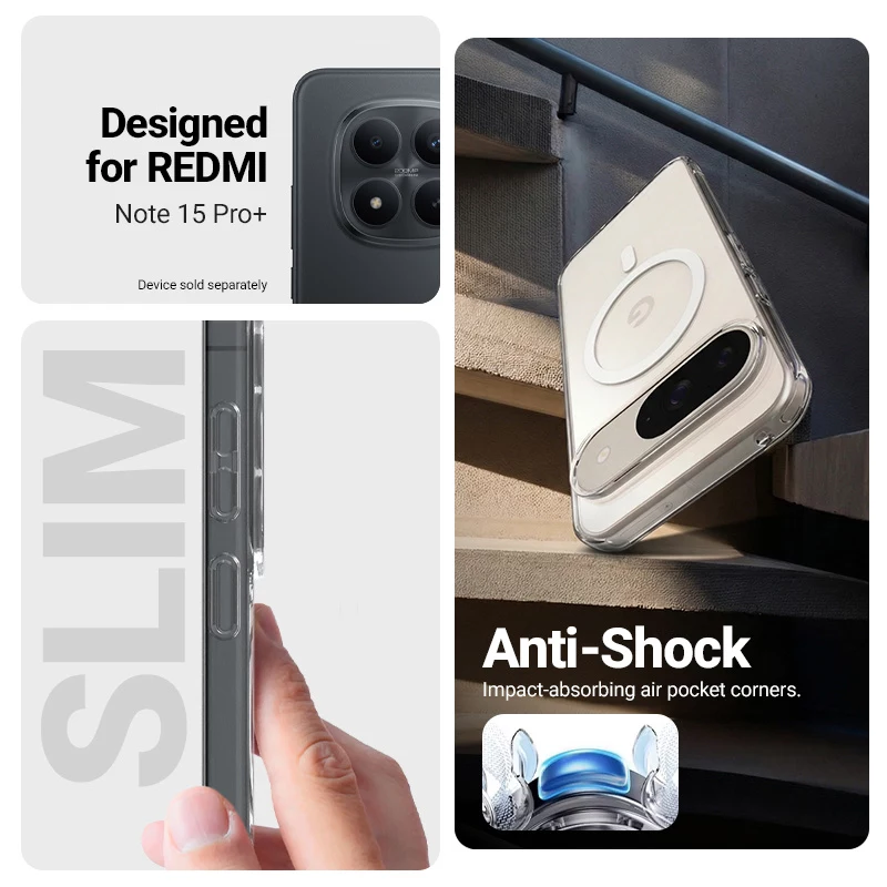 Crong Hybrid Clear Magnetic Case MagSafe Xiaomi Redmi Note 15 Pro+ 5G -puhelimelle (läpinäkyvä)
