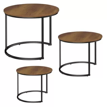LEAN setti 3-in-1 pyöreitä sohvapöytiä, vintage, luonnonpuu, 51 cm, 40 cm, 30 cm