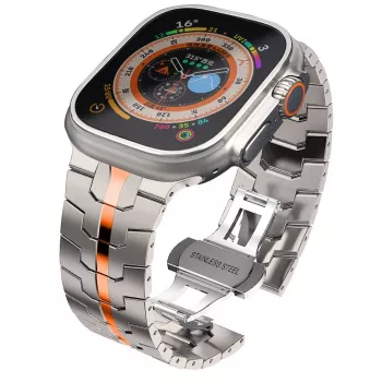 TECH-PROTECT STAINLESS LINE Apple Watch -ranneke 44/45/46/49 mm titaani/oranssi