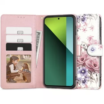 TECH-PROTECT-lompakkokotelo Redmi Note 13 Pro 5G / Poco X6 5G:lle korttipaikalla, kukkakuvio