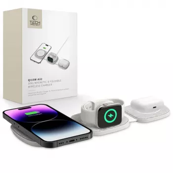 Tech-Protect QI15W-A32 3IN1 MagSafe-langaton latausteline harmaa
