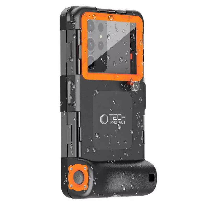 TECH-PROTECT IPX8 yleinen sukellusvedenpitävä kotelo musta/oranssi