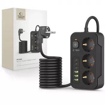 TECH-PROTECT PC3X6 virtapistorasia 3 USB & 3 Type-C & 3 pistorasiaa 200cm musta