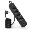 TECH-PROTECT PCL4X3 jatkojohto pitkä 2 USB & 1 Type-C & 4 pistorasiaa 200cm musta