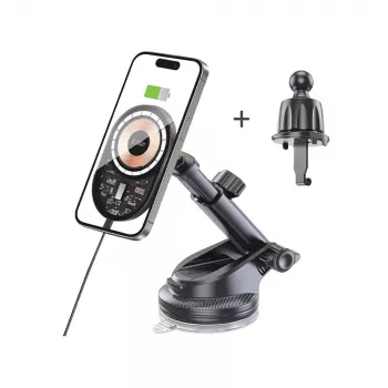 TECH-PROTECT MM15W-V6 magneettinen MagSafe kojelaudan ja ilmanvaihdon autoteline langaton laturi 15W musta/sisusta