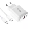 TECH-PROTECT NCA30 2-porttinen verkkolaturi PD 30W / QC3.0 + USB-C-kaapeli valkoinen