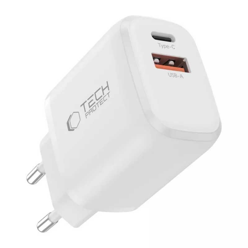 TECH-PROTECT NCA30 2-porttinen verkkolaturi PD 30W / QC3.0 + Lightning-kaapeli valkoinen