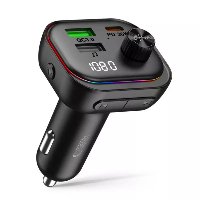 Tech-Protect CC07 3-porttinen autolaturi PD 54W + FM-lähetin Bluetooth musta