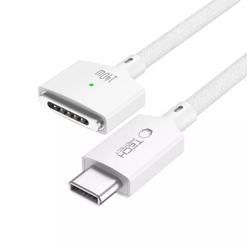 Tech-Protect MMC01 UltraBoost magneettinen MacBook-kaapeli USB-C - MagSafe 3 140W 200 cm valkoinen
