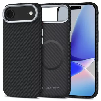 Tech-Protect Ion Carbon MagSafe -kuori iPhone 17 Air, musta/hopea