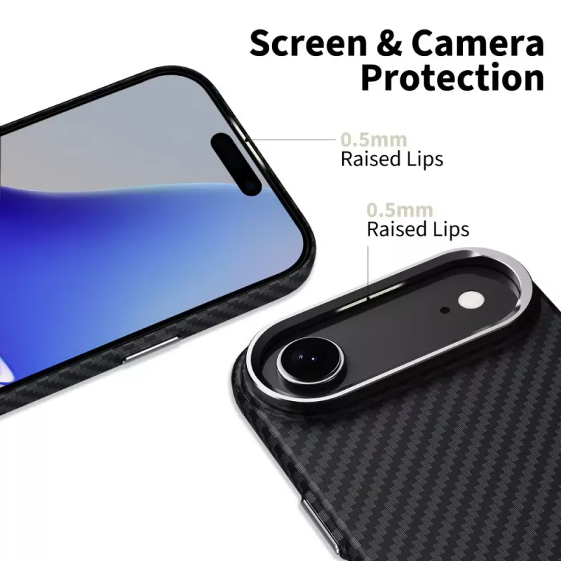 Tech-Protect Ion Carbon MagSafe -kuori iPhone 17 Air, musta/hopea